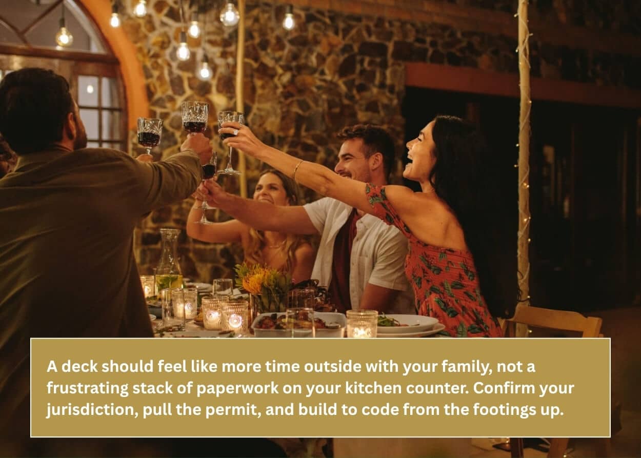 Friends gathering outdoors while planning a backyard deck and entertaining space
